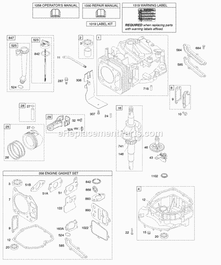 Camshaft Crankshaft Cylinder Engine Sump Lubrication Piston Group Diagram and Parts List for 12F612-0115-B1  Briggs and Stratton Engine